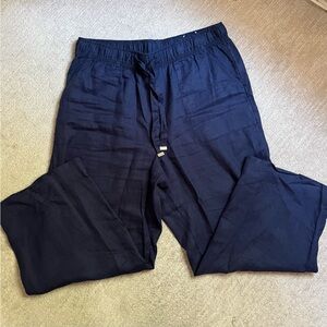 Joie Navy linen wide leg pants with draw string waist. 2 front pockets. Size XL